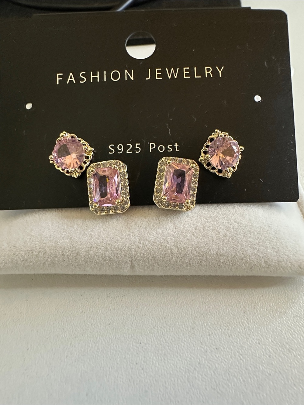 Fashion Jewelry Pink Crystal Stud Earring Set - Two Pair
